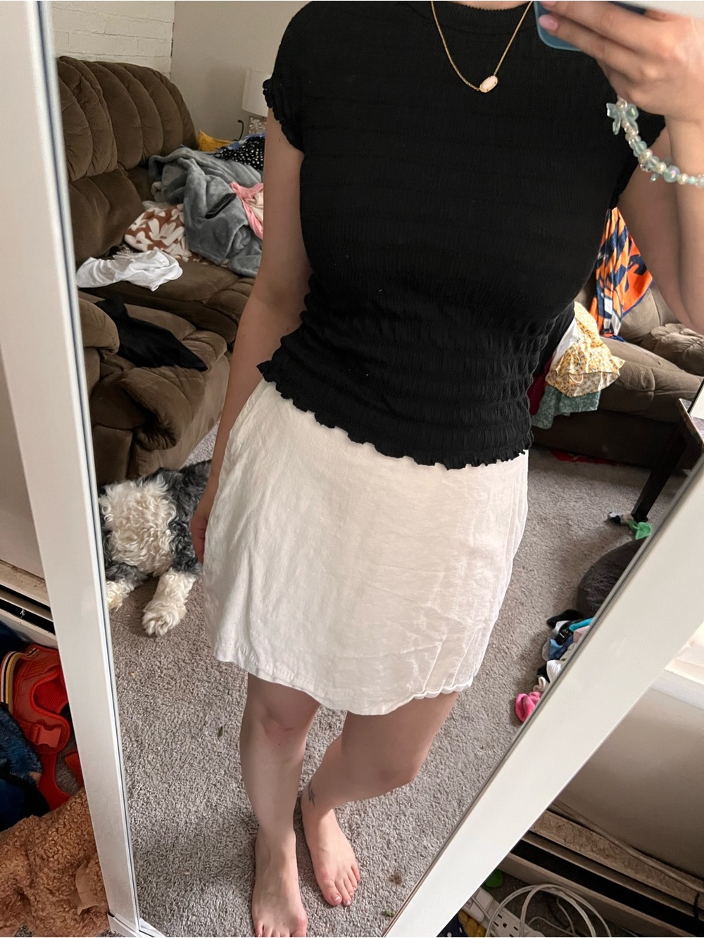 Women's White Linen-Blend Mini Skirt